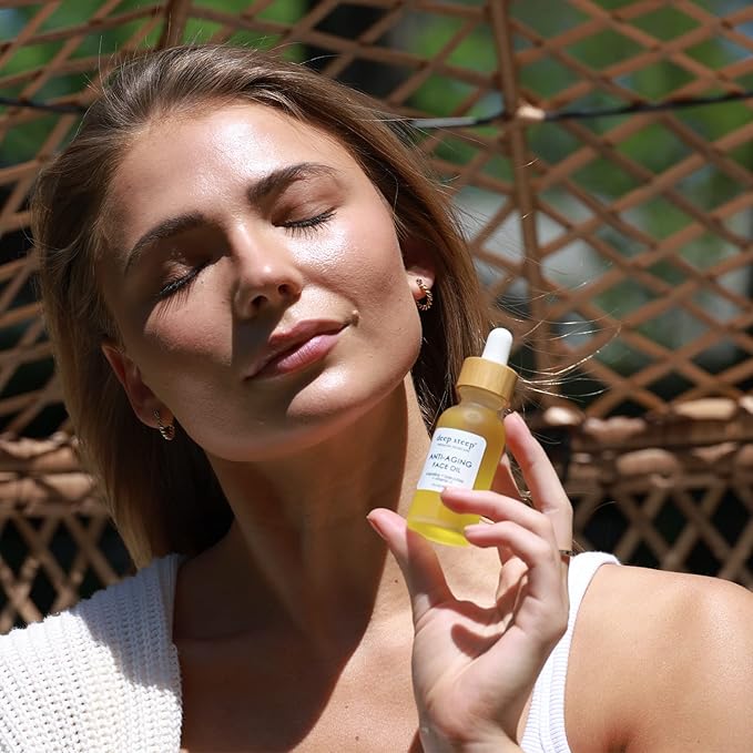 Deep Steep Anti-Aging Face Oil, 1 oz – Retinol Alternative with Rosehip, Bakuchiol, Squalane, Raspberry Seed Oil & Vitamin C – Vegan, Clean Beauty Skincare, Smooth & Youthful Skin