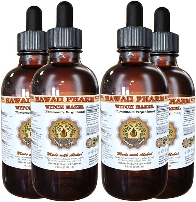 Witch Hazel Liquid Extract, Witch Hazel (Hamamelis Virginiana) Tincture, Herbal Supplement, Hawaii Pharm, Made in USA,t 4x4 fl.oz