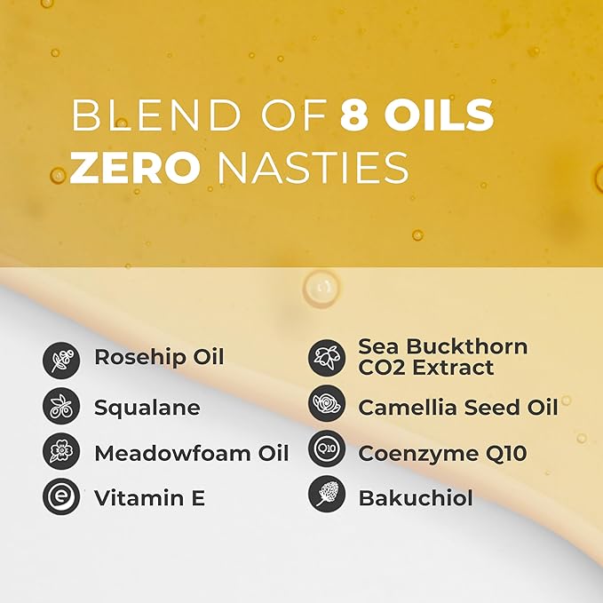 superRenew Retinol Alternative Organic Face Oil - Bakuchiol Night Oil with Sea Buckthorn, CoQ10, Squalane, Rosehip - Hydrating Anti-Aging Oil for Dry, Mature, Sensitive Skin (35ml)