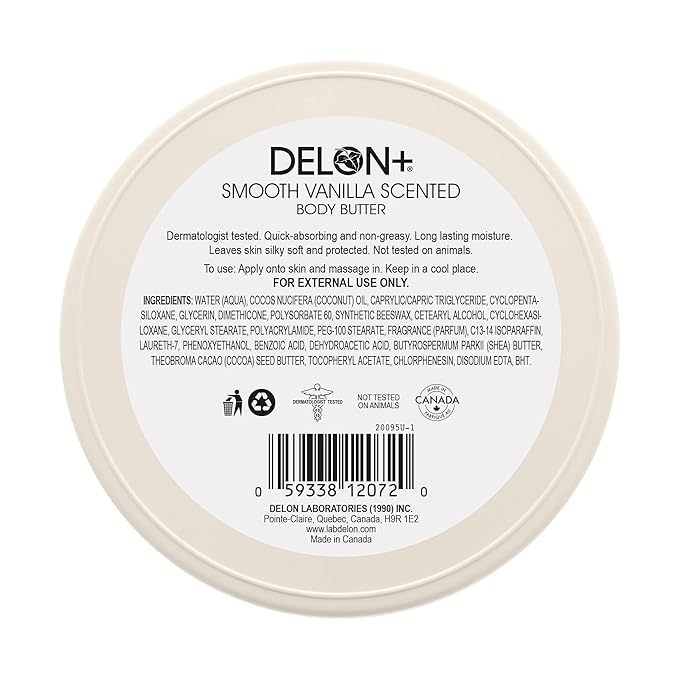 DELON Intense Moisturizing Body Butter, Smooth Vanilla with Shea Butter, 6.9 oz (Pack of 4)