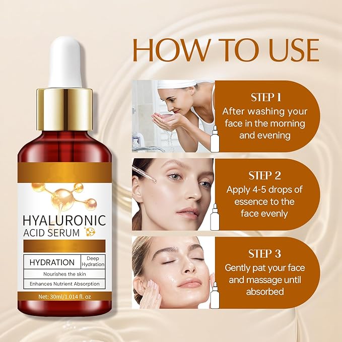 Hyaluronic Acid Serum for Face, Deep Hydration Facial Serum with Plant Extracts, Lightweight Moisturizing Essence for Plump-Looking, Smooth & Resilient Skin, 30ml / 1.01 fl oz