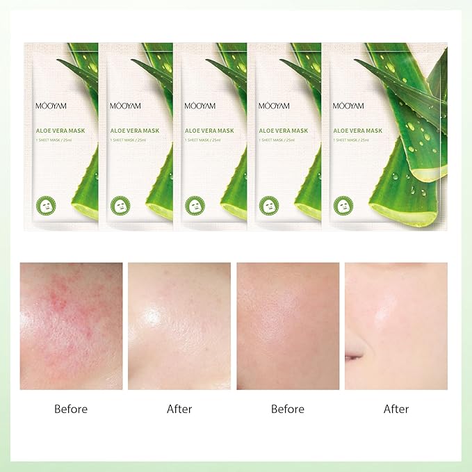 Hydrating Facial Masks Skincare for Women,Aloe Vera Face Mask Sheet Skincare,Moisturizing Face Mask for All Skin Types (10-Packs)
