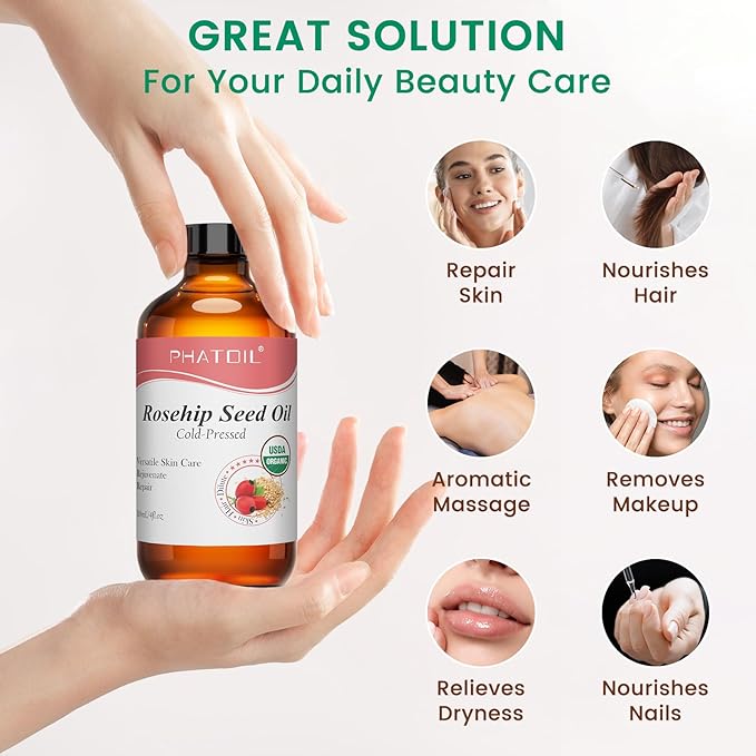 PHATOIL 118ML/4 Oz Organic Rosehip Seed Oil & Jojoba Oil for Skin Face Body Care, Pure and Natural Cold Pressed Base Carrier Oil