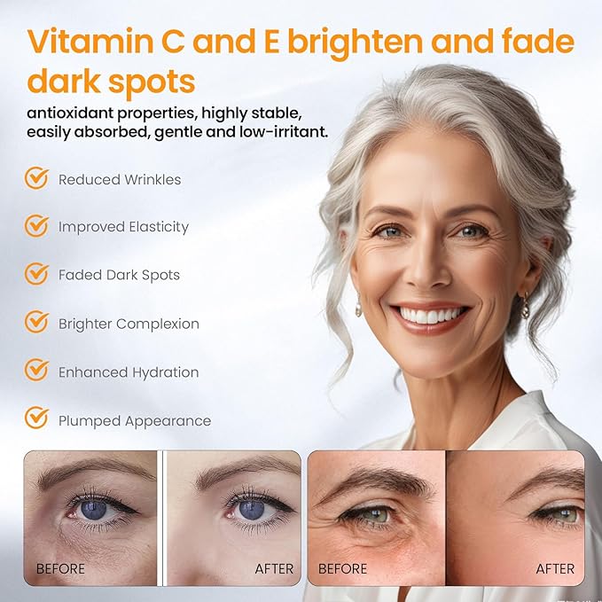 Vitamin C Serum with Hyaluronic Acid & Vitamin E + B5 - Anti-Aging Tripeptide Formula for Mature Skin, Hydrates & Firms, Targets Wrinkles, Dark Spots & Fine Lines