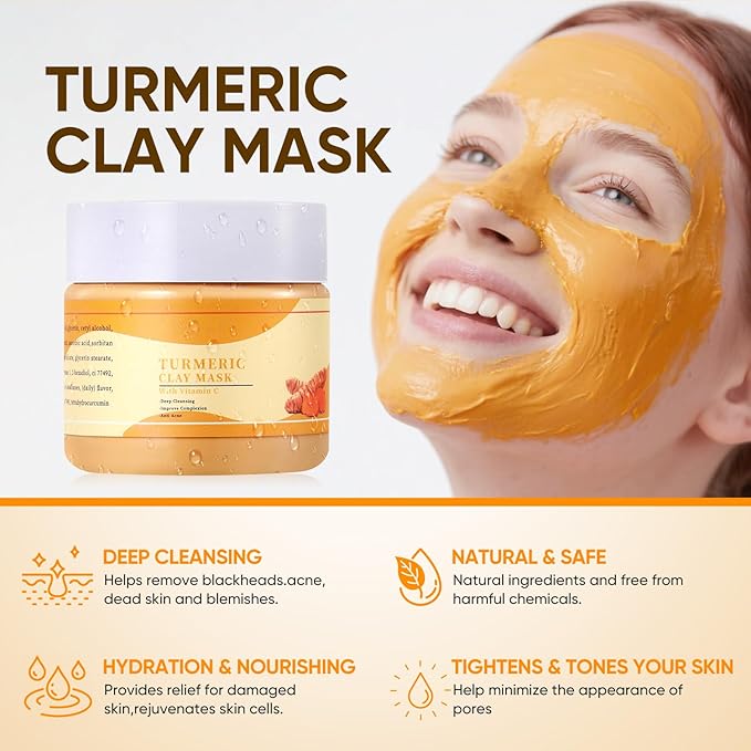 Clay Mud Face Mask for Women,Turmeric VC Dead Sea Mud Facial Mask Skincare,Deeping Cleansing,Oil Control,Hydrating Face Cleaning Clay Masks for All Skin Types (4.2OZ)