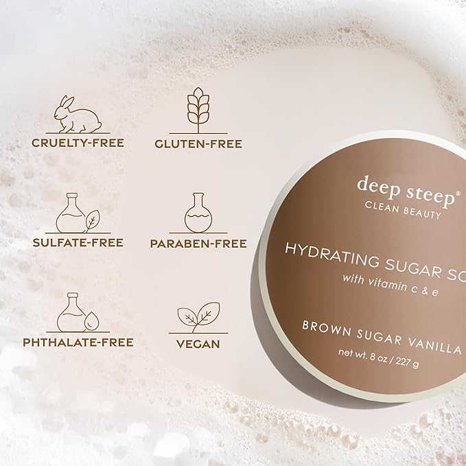 Deep Steep Sugar Scrub, Honey Blossom, 8 oz – Exfoliating Body Scrub with Organic Coconut Oil, Shea Butter & Argan Oil – Vegan, Clean Beauty, Smooth, Soft & Nourished Skin
