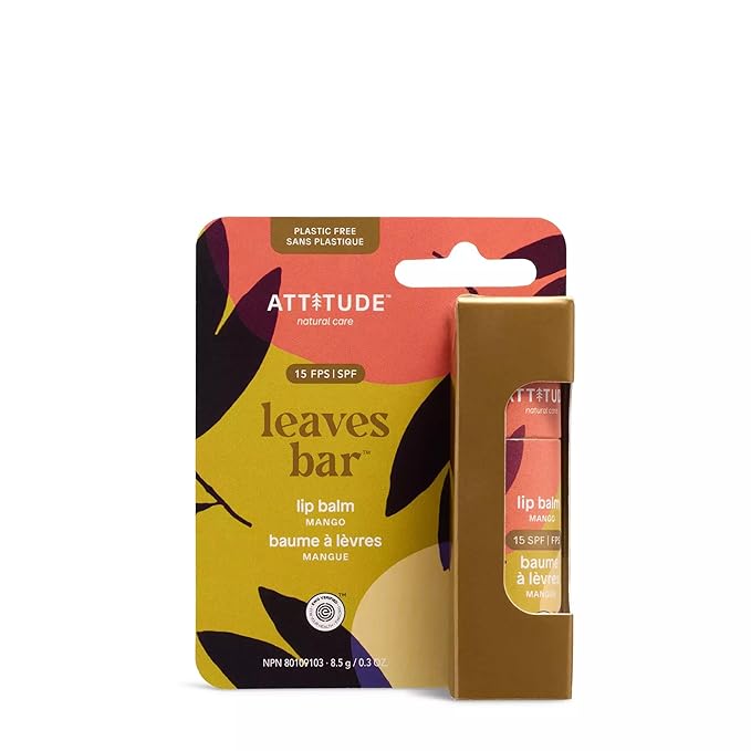ATTITUDE Lip Balm SPF 15, Mineral Sun Protection, Zinc Oxide, Shea Butter, Argan & Castor Oils, EWG Verified, For Dry Lips, Men and Women, Mango, 0.3 Oz