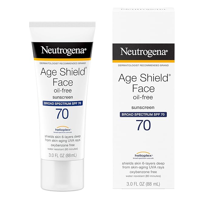 Neutrogena Age Shield Face Oil-Free Sunscreen Lotion with Broad Spectrum SPF 70, Non-Comedogenic Moisturizing Sunscreen to Help Prevent Signs of Aging, PABA-Free, 3 fl. oz.