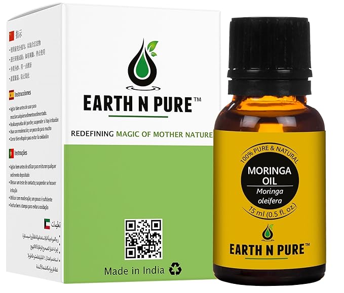 Earth N Pure Moringa Oil Cold Pressed, Pure and Natural with Glass Dropper 15 ml