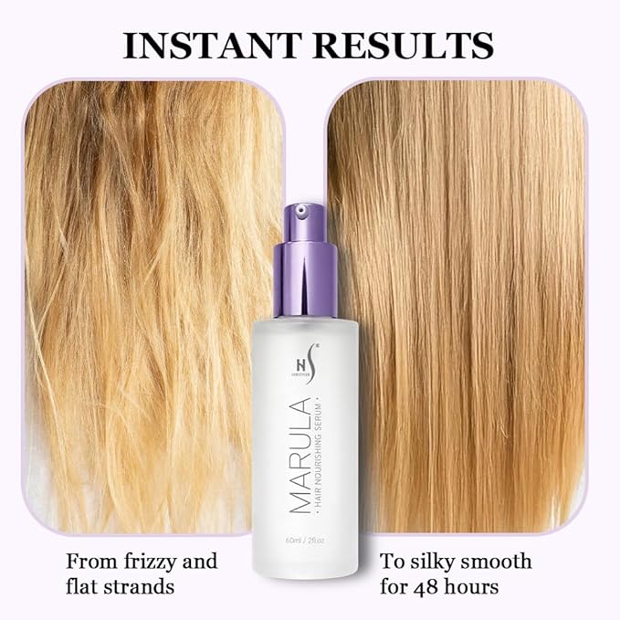 HerStyler Marula Oil Hair Serum - Anti Frizz Serum for Frizzy, Dry and Damaged Hair - Boosts Shine, Straightening - Address Flyaways, Split Ends - 2 Fl Oz (1 Pack)