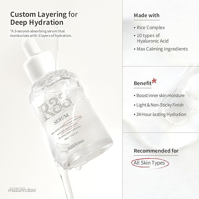 R33 Serum Niacinamide Hyaluronic Acid, Korean Skincare Glass Skin, Brightening Hydrating Face Serum, Dark Spot Correcting Pore Minimizer Facial Serum, K Beauty Fragrance Free, 1.69 fl oz