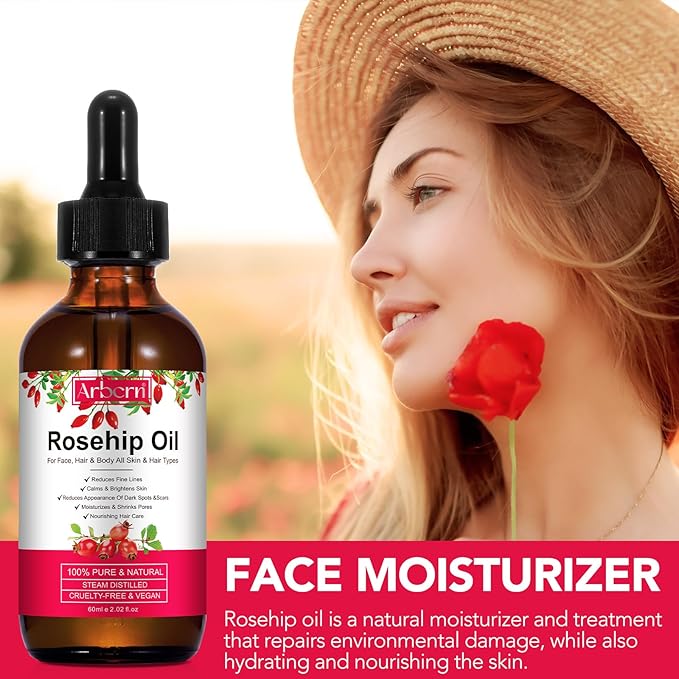 A r b c r n Rosehip Oil for Face,100% Pure Rosehip Seed Oil Cold Pressed Moisturizer for Hair, Skin & Nails 2 fl.oz