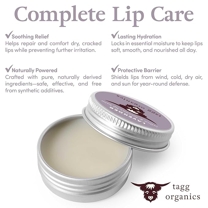 Lavender Moisturizing Tallow Lip Balm – Nourishing & Soothing with Organic Grass-Fed & Finished Tallow, 100% All Natural Beeswax & Essential Oils for Soft, Hydrated Lips, 0.5 oz., by Tagg Organics.