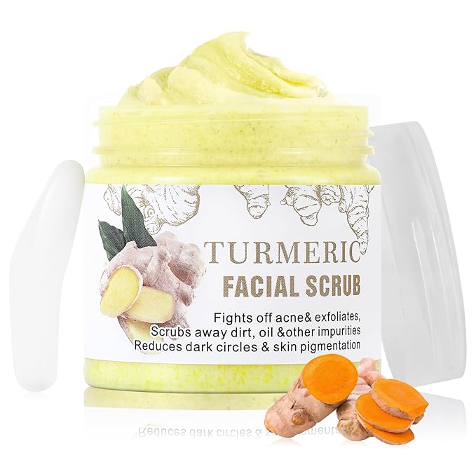 Facial Scrub, Exfoliating Turmeric Scrub and Skin Exfoliator, Deep Cleansing Face Wash Cleanser for Women, Glow Skin Face Scrub for Moisturizing, Nourishes, Dark Spots