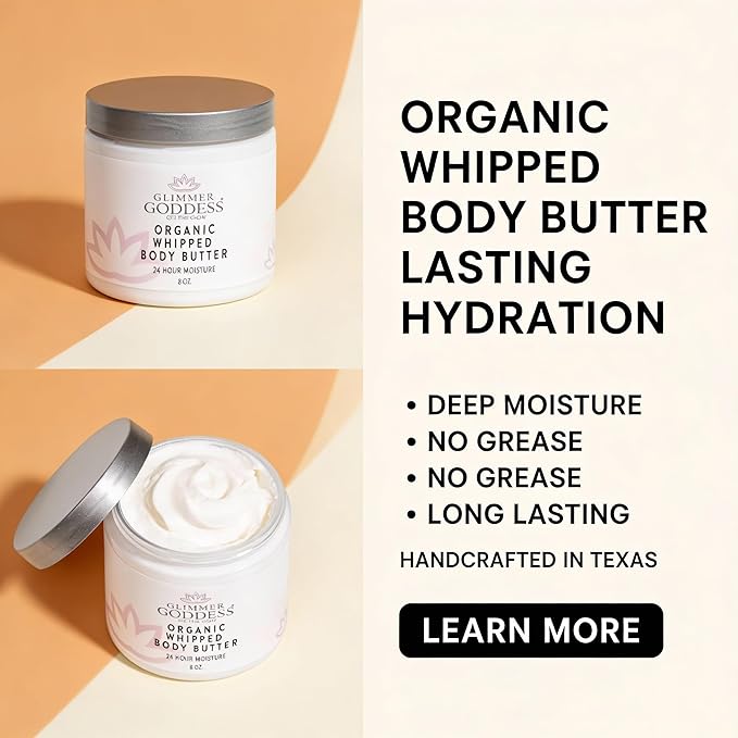 GLIMMER GODDESS Organic Whipped Body Butter (Sandalwood & Vanilla Bean) 8 oz