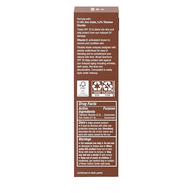 Neutrogena Purescreen+ Tinted Sunscreen for Face with SPF 30, Broad Spectrum Mineral Sunscreen with Zinc Oxide and Vitamin E, Water Resistant, Fragrance Free, Deep, 1.1 fl oz