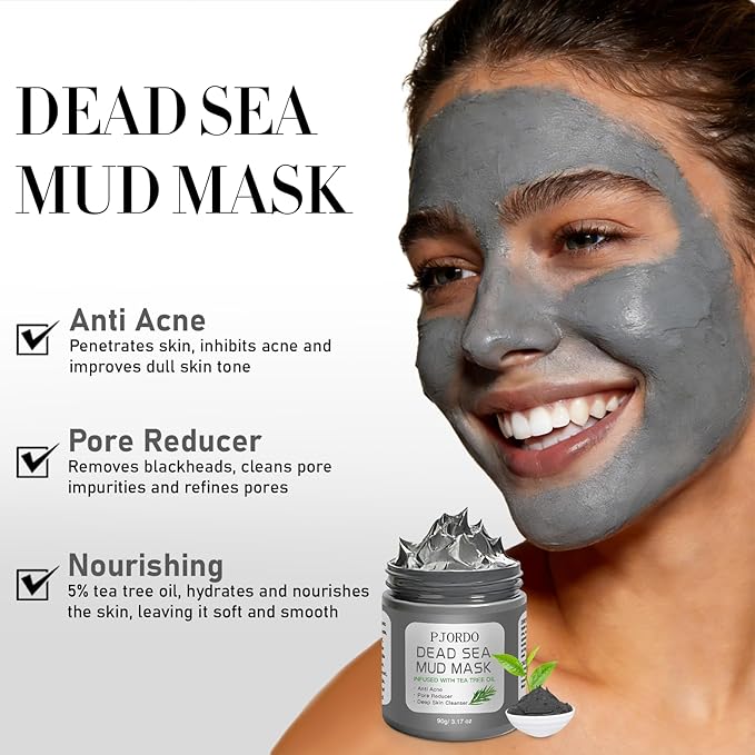 Pjordo 4 Pcs Clay Mask for Face(360g in Total), Turmeric Vitamin C, Dead Sea Mud, Green Tea Avocado, Rose, Face Mask Skincare for Pore Cleansing, Facial Masks for Women Skin Care, 3.17 Oz Each