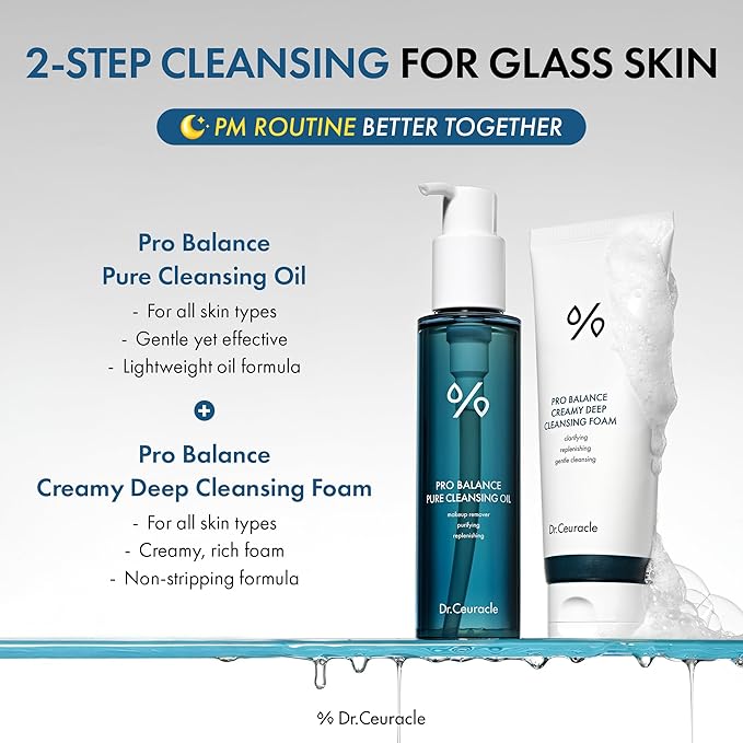 Dr.Ceuracle Pro Balance Double Cleansing Duo Set - pH Balanced Gentle Face Wash Cleanser for All Skin Types, Korean Skincare Gift Set (Cleansing Oil & Cleansing Foam)