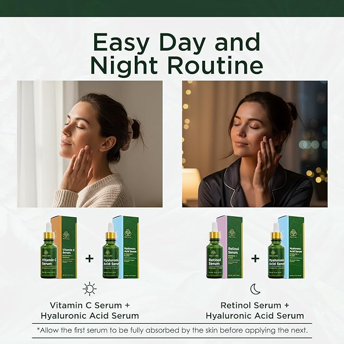 Tree of Life Beauty Facial Skin Care Set, Brightening, Firming & Hydrating Face Serums for Sensitive Skin - Niacinamide, Vitamin C, Retinol & Hyaluronic Acid, Dermatologist Tested, 1 Fl Oz (Pack of 4)