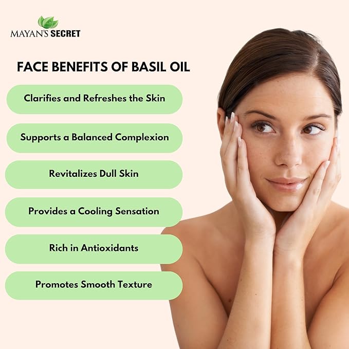 Mayan's Secret - 4oz Pure Carrier and Essential Oils for Skin Care, Hair, Body Moisturizer for Face-Anti Aging Skin Care (Basil Oil, 4oz)