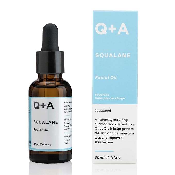 Q+A Squalane Facial Oil (30ml), Natural Hydrating Oil for Soft, Supple Skin, Vegan Formula Derived from Olive Oil, Fragrance Free Skincare, Delivers Deep Hydration for Silky Skin