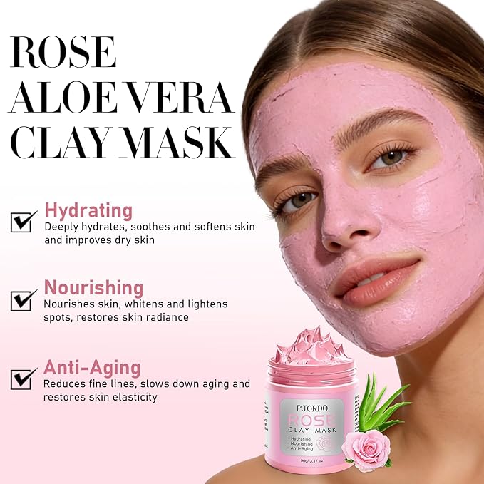 Pjordo 4 Pcs Clay Mask for Face(360g in Total), Turmeric Vitamin C, Dead Sea Mud, Green Tea Avocado, Rose, Face Mask Skincare for Pore Cleansing, Facial Masks for Women Skin Care, 3.17 Oz Each