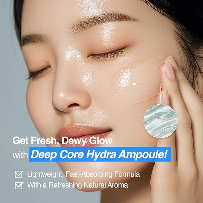 Deep Core Hydra Ampoule with 10-Layer Hyaluronic Acid and Panthenol for Deep Moisture and Skin Plumping - Lightweight Hydrating Serum for Dry, Sensitive Skin, Korean Skincare (1.69 fl oz)