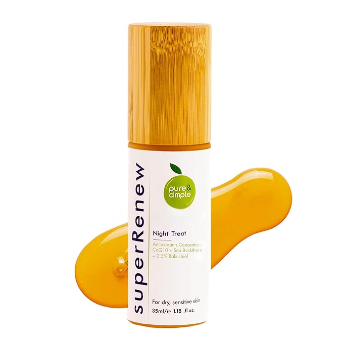superRenew Retinol Alternative Organic Face Oil - Bakuchiol Night Oil with Sea Buckthorn, CoQ10, Squalane, Rosehip - Hydrating Anti-Aging Oil for Dry, Mature, Sensitive Skin (35ml)