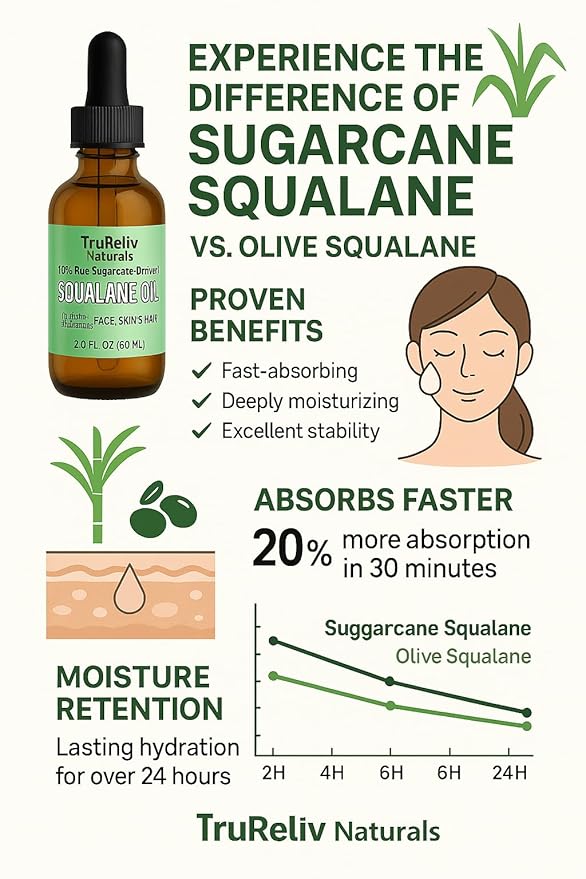Squalane 100% Pure Plant Derived Face Oil 2 Fl Oz All Natural, Hydrates Nourish Moisturize Skin Face Body and Hair for All Skin Types