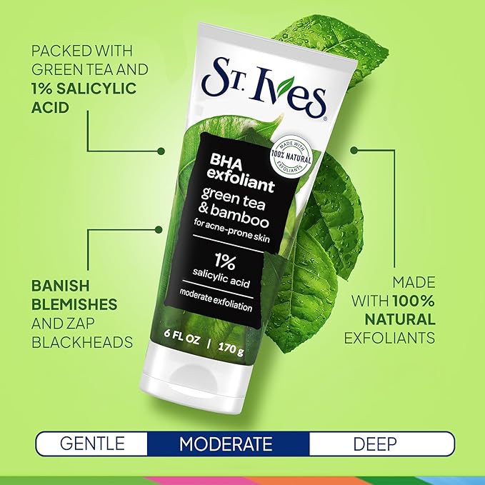 St. Ives Face Scrub, Exfoliant Variety 3-Pack, Fresh Skin & BHA Apricot Scrubs + Blackhead Clearing with Green Tea & Bamboo, 6 Oz Ea