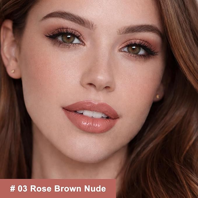 Rose Brown Nude Cream Lipstick Lip Crayon, Hydrating Lipstick for Women, Smooth Natural Color Tinted Lip Balm & Lip Crayon Liner in One, Buildable Color with Soft Finish, 03