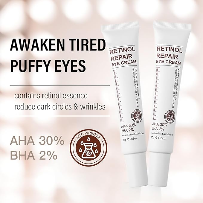 2 Pcs Retinol Repair Eye Cream，Instant Results Eye Cream，Reduces the Appearance of Dark Circles，Stretch Wrinkles at the Corners of the Eyes，Moisturize and Improve Eye Bags，1.05 Oz Each