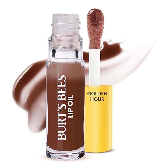 Burt's Bees Lip Oil Golden Hour, Instant Hydration, Nourishes and Softens Lips, Sheer Wash of Color, High Shine Finish, Responsibly Sourced Jojoba Oil, Non Sticky, Wand Applicator, 0.15
