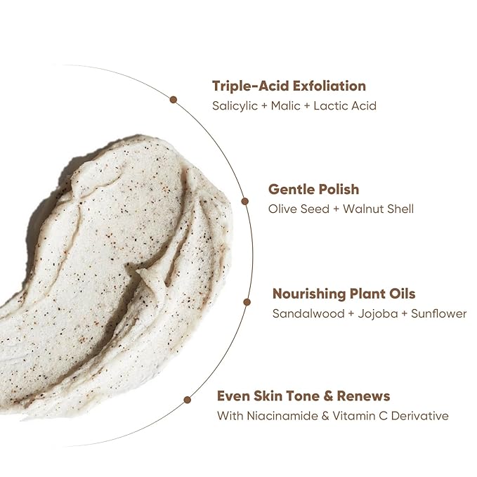 Agarwood Oud Facial Exfoliating Scrub, Face Exfoliator Scrub with AHA, BHA, Malic, Gentle Blackhead Remover & Body Smoothing, 4.23 fl.oz/120g