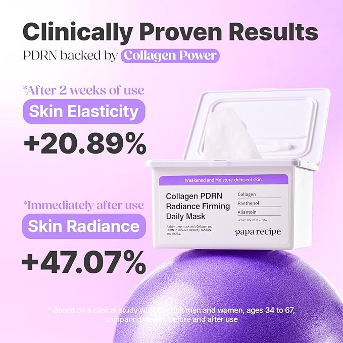 Papa Recipe Collagen PDRN Radiance Firming Daily Mask (30 Sheets) - Korean Skin Revitalizing Facial Masks, Anti-aging - Soothing, Calming & Hydrating Face Skin, Sensitive Skin-friendly