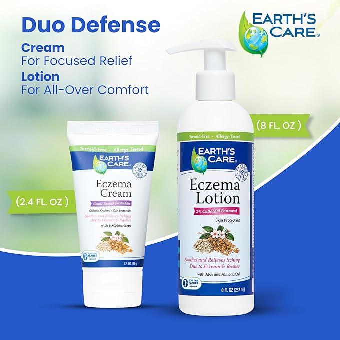 Earth’s Care Eczema Cream For Adults & Kids - Colloidal Oatmeal Eczema Treatment Cream with 9 Moisturizers - 2.4 OZ