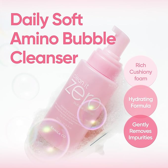 BANILA CO Clean It Zero Amino Bubble Cleanser | pH-Balanced Foaming Facial Cleanser for Sensitive Skin | Daily Moisturizing Face Wash with Hyaluronic Acid & Ceramide (300ml / 10.14 fl. oz)