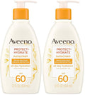 Aveeno Protect + Hydrate Sunscreen Moisturizing Lotion with Prebiotic Oat,Broad Spectrum SPF60,Paraben,& Oil Free,Weightless,Water & Sweat Resistant (80-min) for Sensitive Skin,12 Fl Oz,(Pack of 2)