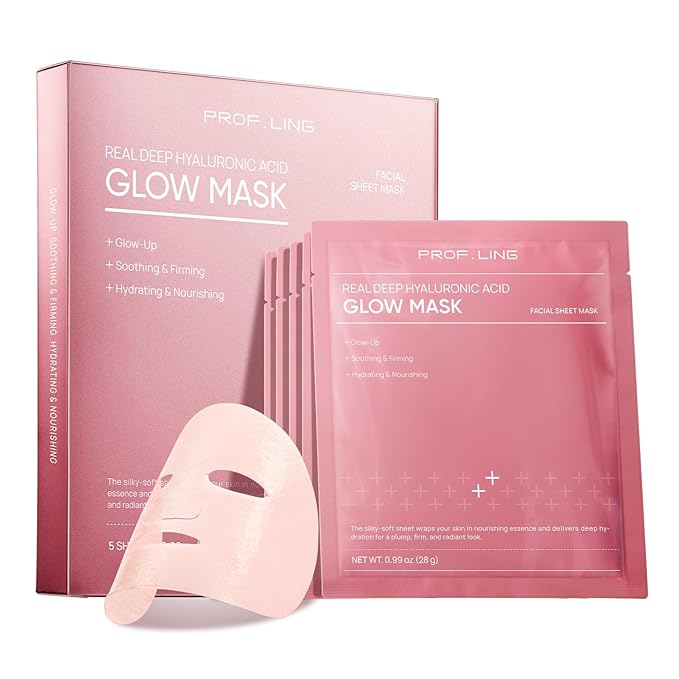 Real Deep Hyaluronic Acid Glow Mask, Korean Sheet Face Mask for Dry, Dehydrated Skin, Brightening, Firming & Moisturizing Skincare, 28g x 5ea