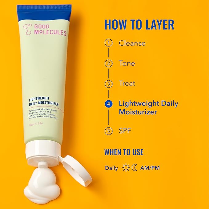 Good Molecules Lightweight Daily Moisturizer Face Cream Pack 3 – 100 ml / 3.38 fl oz Each - Non-Greasy Facial Moisturizer Face Lotion with Shea Butter & Hyaluronic Acid