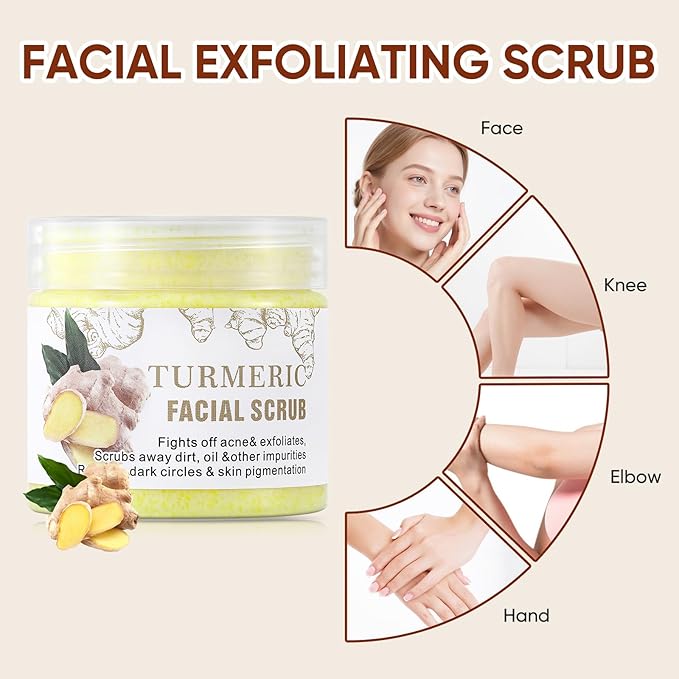 Facial Scrub, Exfoliating Turmeric Scrub and Skin Exfoliator, Deep Cleansing Face Wash Cleanser for Women, Glow Skin Face Scrub for Moisturizing, Nourishes, Dark Spots