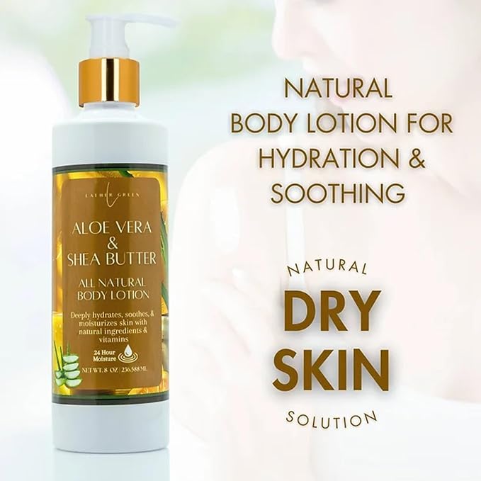 Aloe Vera & Shea Butter Natural Body Lotion for Deep Hydration & Skin Soothing, 8 oz