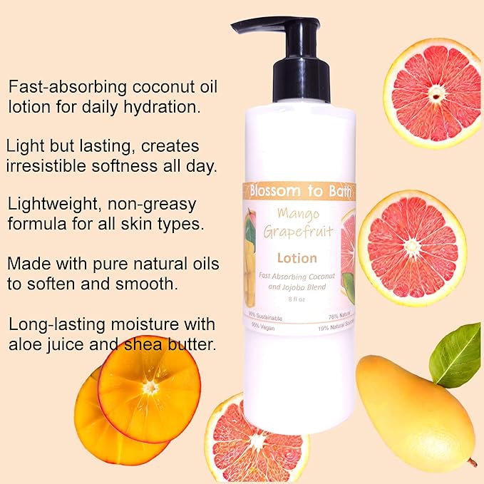Mango Grapefruit Lotion (8 Ounce) - Natural Fragrance - Absorbs Quickly with a Fresh Tropical Scent