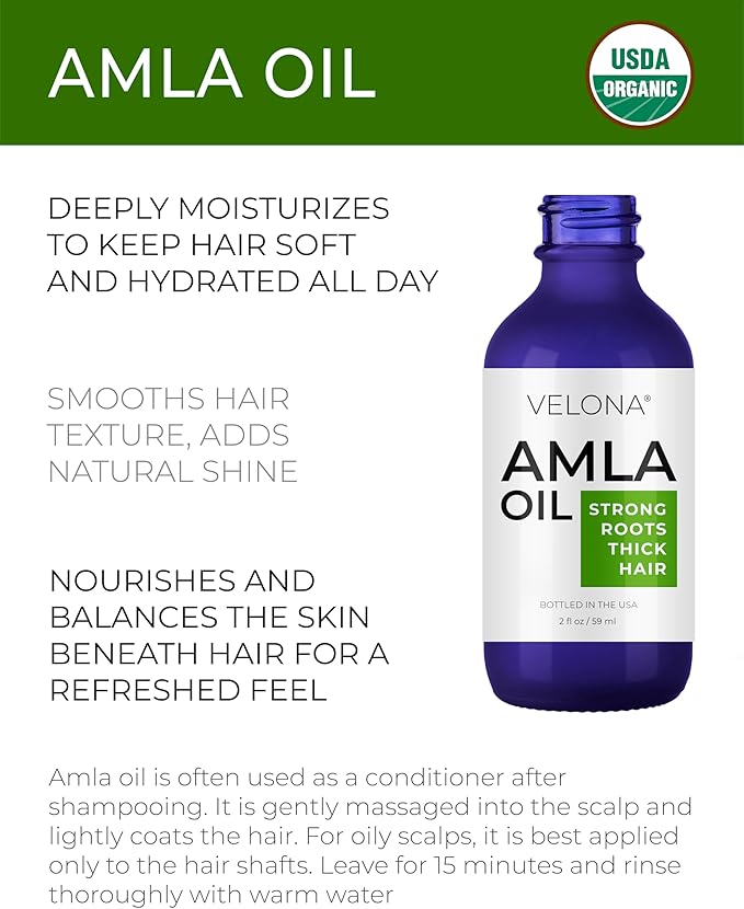 velona Amla Oil USDA Certified Organic - 2 Fl Oz | 100% Pure and Natural Carrier Oil | Extra Virgin, Unrefined, Cold Pressed