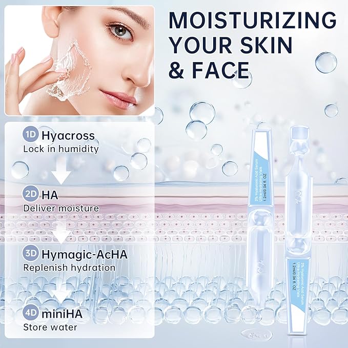 3% Hyaluronic Acid Serum Ultra-Hydrating Vials, 30pcs Hyaluronic Acid Tubes, Wake Nature Perfection, Hyaluronic Serum for Face, Ultra Hydrating Essence with Collagen & Hyaluronic