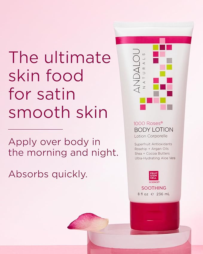Andalou Naturals 1000 Roses Soothing Body Lotion - Improve Skin Moisture with Shea Butter & Aloe Vera - Hydrating Lotion for Dry or Sensitive Skin - 8 fl oz,(Pack of 2)