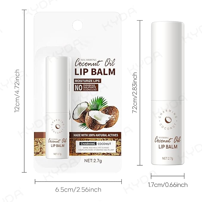 KYDA 3 Pcs Coconut Lip Balm, Deep Hydrating Lip Balm, Daily Lip Moisturizer for Dry Cracked Lips, All-Day Skin Moisturizer with Cocoa Butter Formula, Vegan Skin Care
