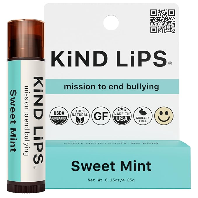 Kind Lips Sweet Mint Organic Lip Balm – Cooling Peppermint Lip Care, Natural Beeswax Moisturizing Lip Balm for Dry, Chapped Lips (Single Pack)