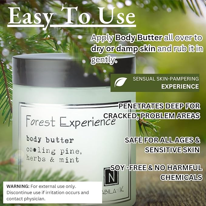 Nabila K Body Butter - Daily Moisturizer for Body Care - Skin Hydrating Deep Moisturizing - Natural Ingredients - Forest Experience - 9 oz