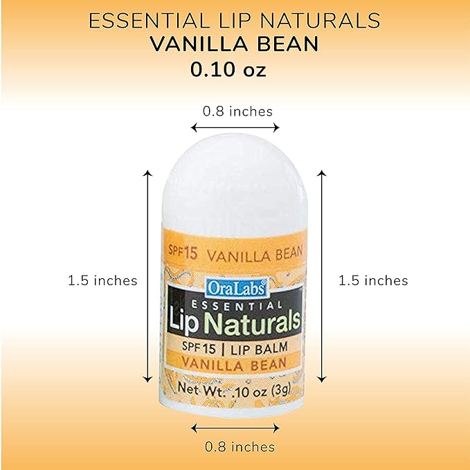 Lip Naturals® Mini Vanilla Lip Balm with Sunscreen (SPF-15) | Made in USA with Beeswax & Coconut Oil | 12-Count Pack with Vanilla Bean Flavor (0.10oz/3g Each)